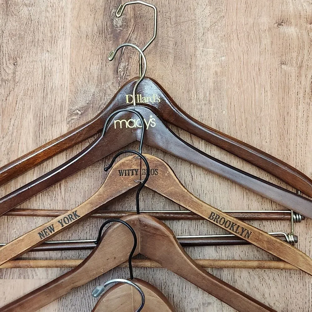 Vintage Wooden Advertising Hangers Witty Bros Dillard's Macys Trouser Clamps (7)